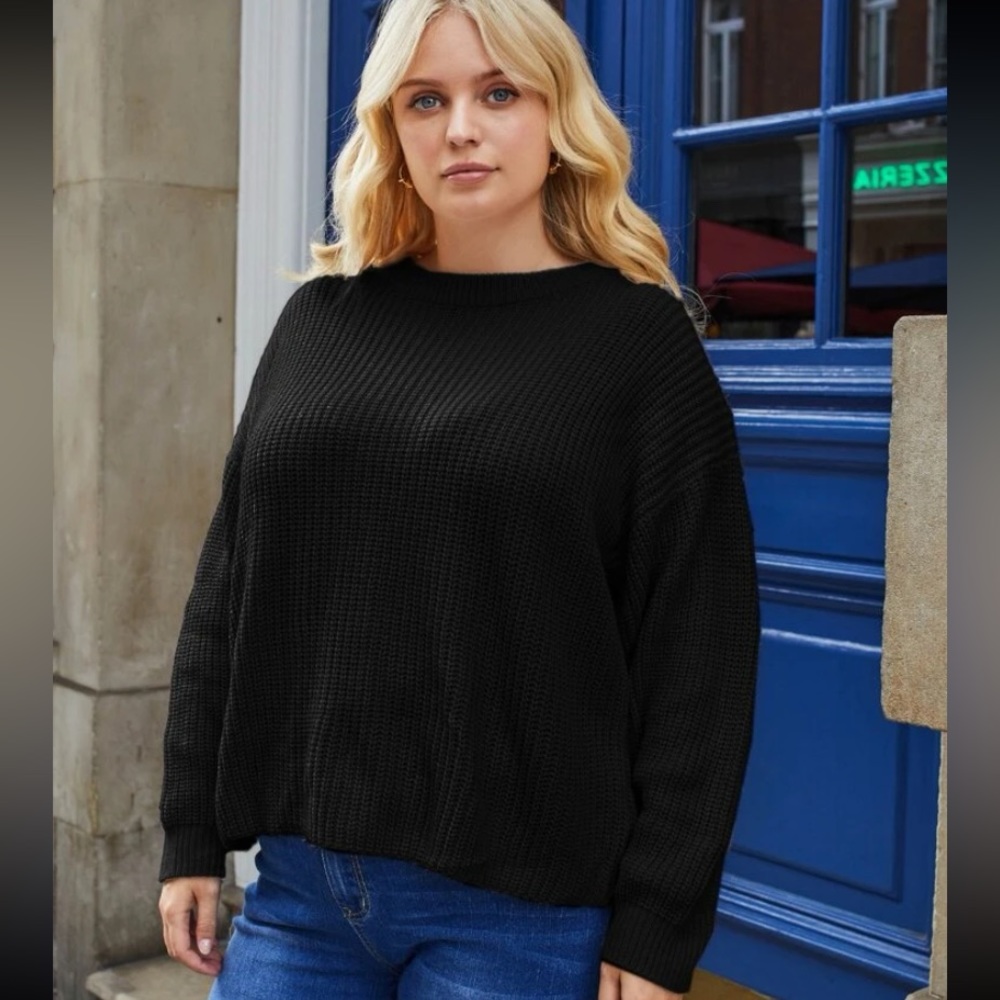 SHEIN Plus Wrap Back Drop Shoulder Sweater